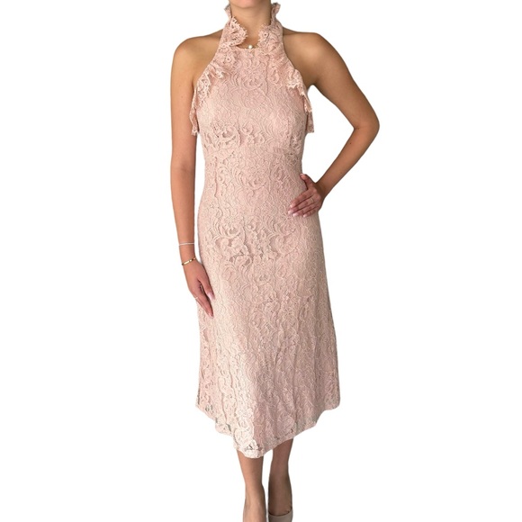 Nanette Lepore Blush Laced Ruffled Cotton Backless Cocktail Midi Dress Women’s 4 - Picture 11 of 16